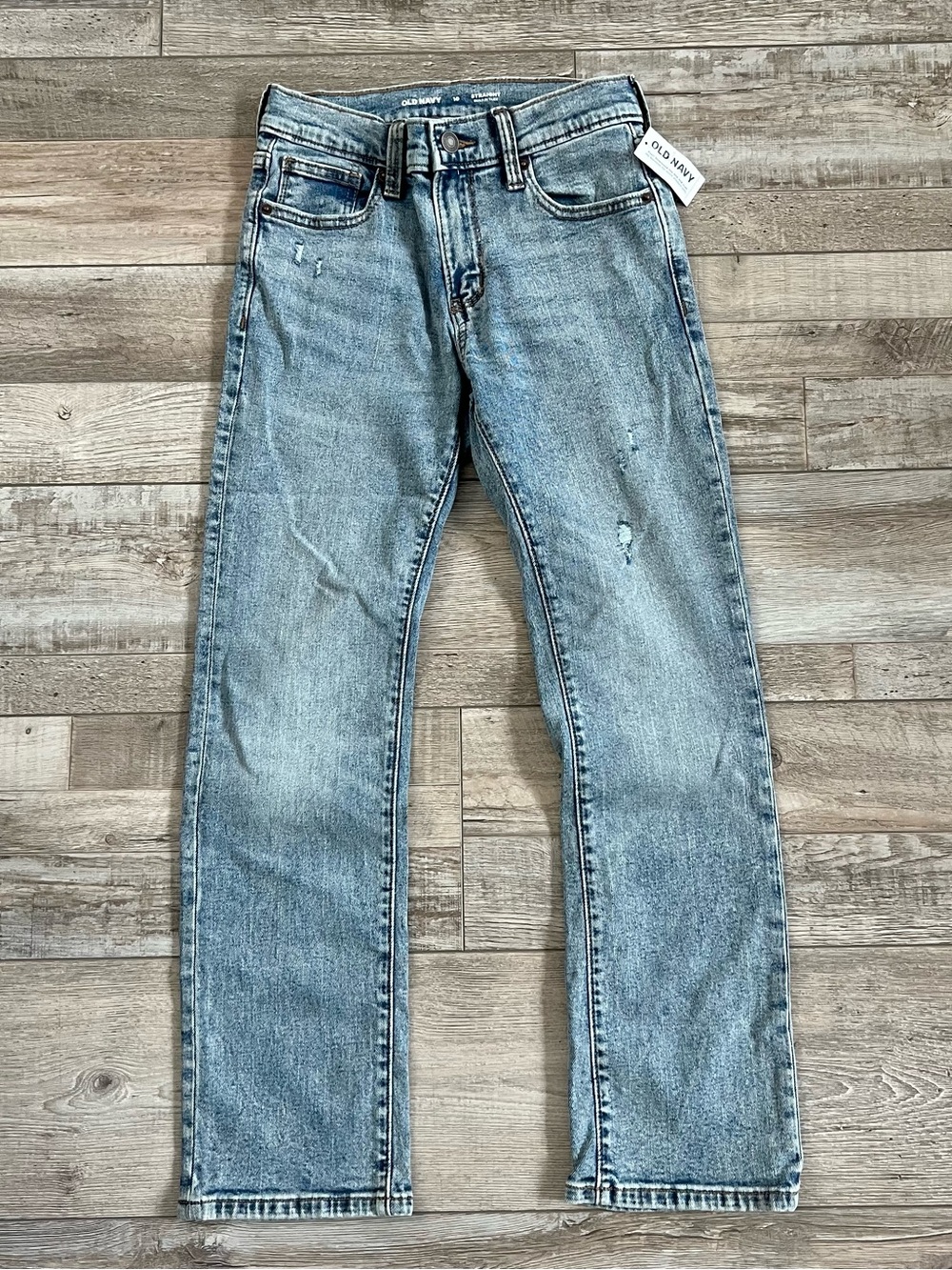 NWT Old Navy Boy’s Light Wash Distressed Straight Leg Jeans Size 10